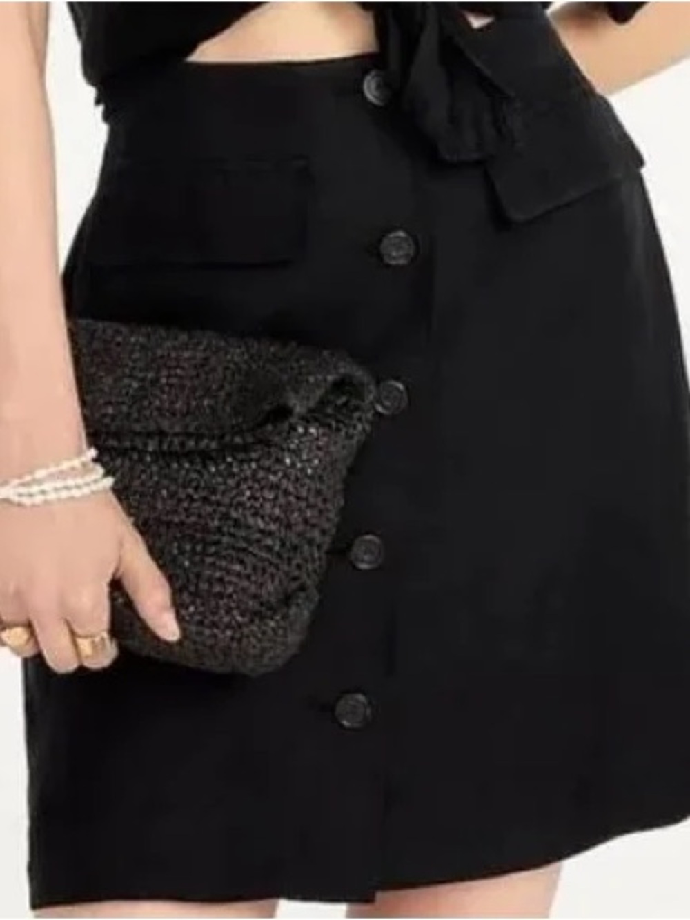 Button-front Linen-curpo Blend Skirt